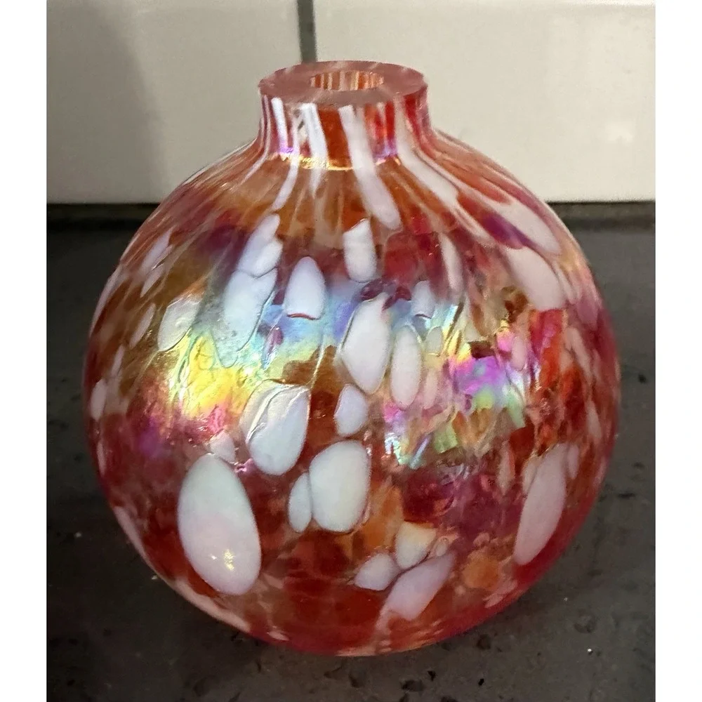 Pottery Barn Hand Blown Art Glass Oil Candle Lamp Round Orange Purple Green 3pc‎